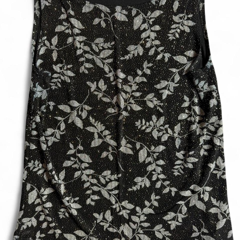 Vintage Black and silver sparkly blouse with leafy pattern - medium - flowy soft
